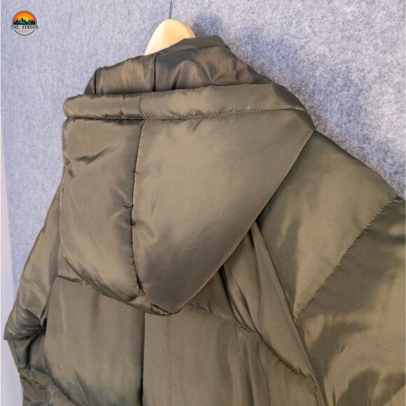 Dip Quilted Puffer Jacket Olive Green Trench Full-Zip Hooded Gorpcore Women's XL - Picture 5 of 12